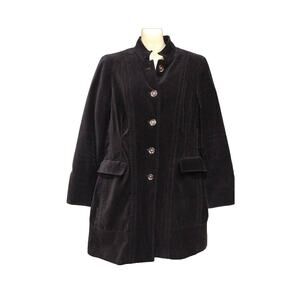 Chicos Velour Fully Lined Coat with Flap Covered Pockets, Black, Sz 1 (8)